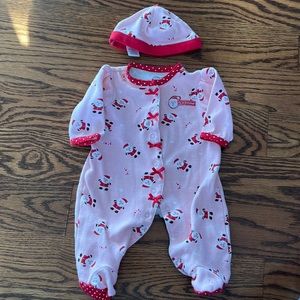 Newborn pink/red Santa onesie with hat